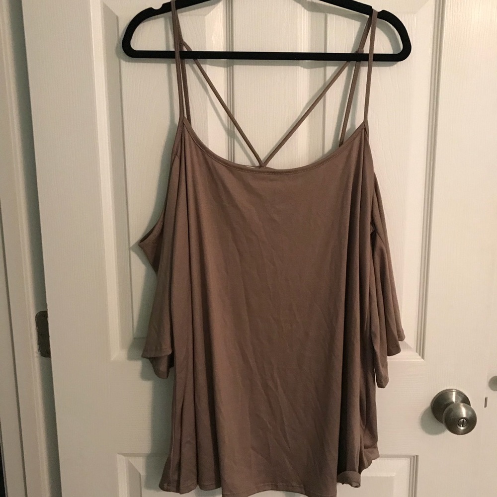 Tan cold shoulder top